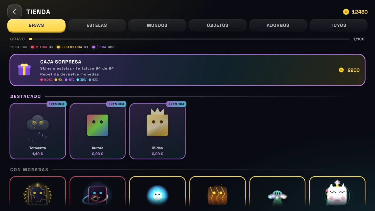 La tienda: skins animadas.